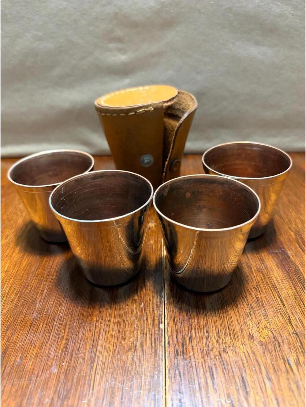 Vintage Stainless Steel Travel Shot Glass Set with Leather Case